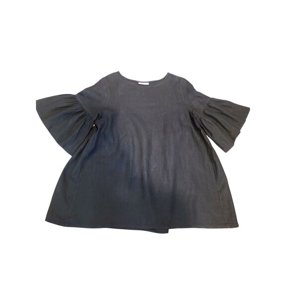 Bryn Walker Lagenlook Linen Tunic Top Women's Boho Sz Large Black Ruffles - Picture 7 of 10